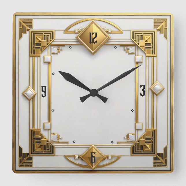 Art Deco Gold Square Wall Clock (Front)