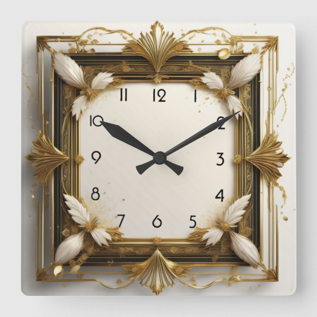 Art Deco Gold Square Wall Clock (Front)