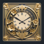 Art Deco Gold Square Wall Clock<br><div class="desc">Greta clock design. You will love it like others. Be free to use this design for other product you like or to customize and add your text. Follow me for more. Thank you. Have a nice day.</div>