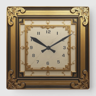 Art Deco gold Square Wall Clock