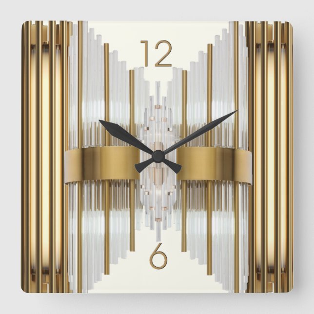 Art Deco gold Square Wall Clock (Front)