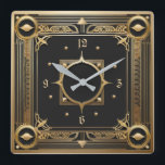 Art Deco Gold Square Wall Clock<br><div class="desc">Great clock design. You will love it like others. Be free to use this design for other product you like or to customize and add your text. Follow me for more. Thank you. Have a nice day.</div>