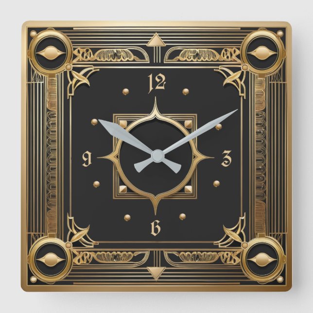 Art Deco Gold Square Wall Clock (Front)