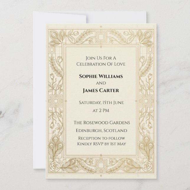 Art Deco Gold Wedding Invitation (Front)