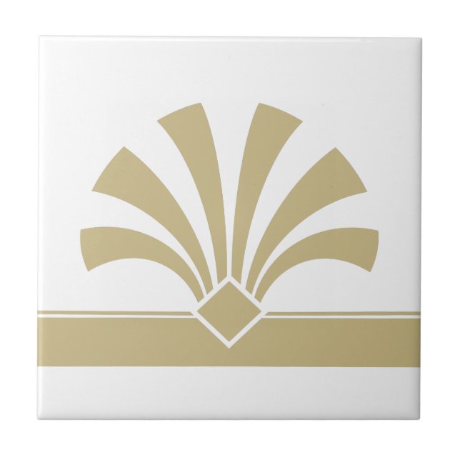 Art Deco Gold White Geometric Flower Element 06 Tile (Front)