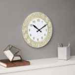 Art Deco Gold White Greek Key Border Gold Markers Large Clock<br><div class="desc">Art-Deco Gold White Greek Key Border,  Gold Markers Wall Clock  =======

 A classic art deco gold border on a white background.  The numeral markers are also in gold. You can edit the design background color to any other color of your choice.</div>