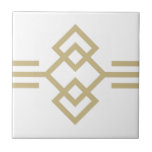 Art Deco Gold White Simple Geometric Border 03 Tile<br><div class="desc">Faux gold and white art deco style simple geometric detail ornament decorative border ceramic tile. The tile is made of three squares and lines. Please note that the gold in this design is a flat yellow beige colour print and is not an actual gold colour or foil. Original design, perfect...</div>