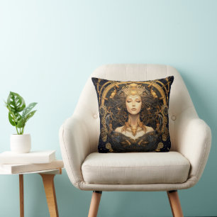 Art Deco Gold Woman Throw Pillow