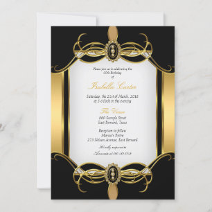 Art Deco Golden Black White Pearl Birthday Party Invitation