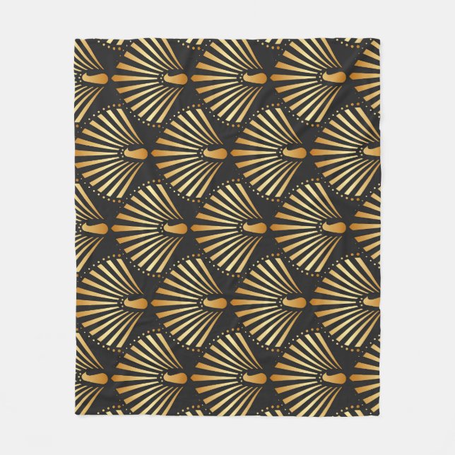Art deco golden peacock pattern fleece blanket (Front)