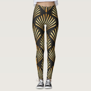 Art deco golden peacock pattern leggings