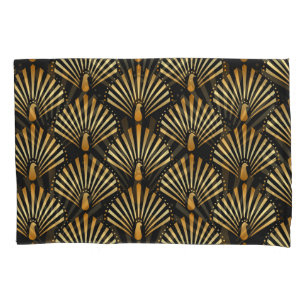 Art deco golden peacock pattern pillowcase