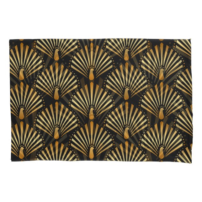 Art deco golden peacock pattern pillowcase (Front)