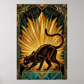 Art Deco Golden Radiance Black Cat Wall Art