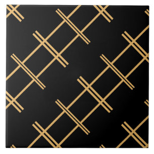 Art Deco Golden Stripes on Black  Tile
