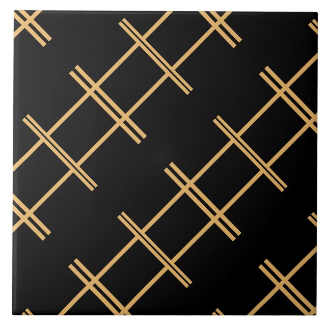 Art Deco Golden Stripes on Black  Tile (Front)