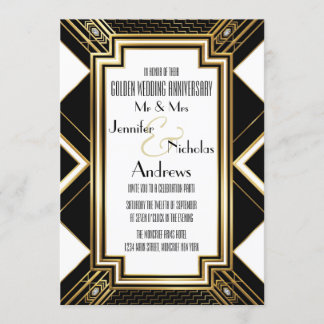 Art Deco Golden Wedding Anniversary Invitation