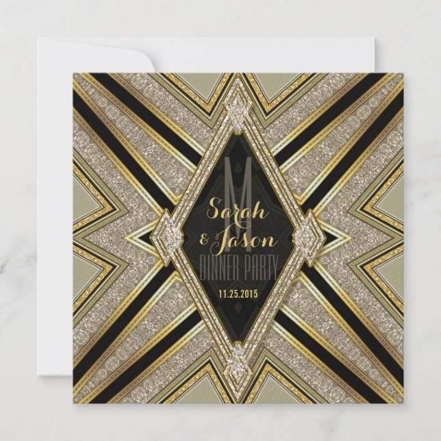 Art Déco Goldy Diamonds Diner fêtes Invitations (Devant)