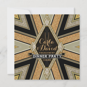 Art Déco Goldy Fiançailles Diner fêtes Invitations