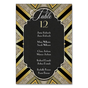 Art Deco Goldy Wedding Table Number w/ Guest Names