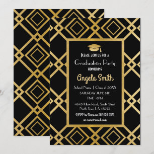 Art Deco Graduation Party Invite Gold Black 1920s
