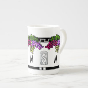 Art Deco Grapes - Monogrammed (Bone China Mug) Bone China Mug