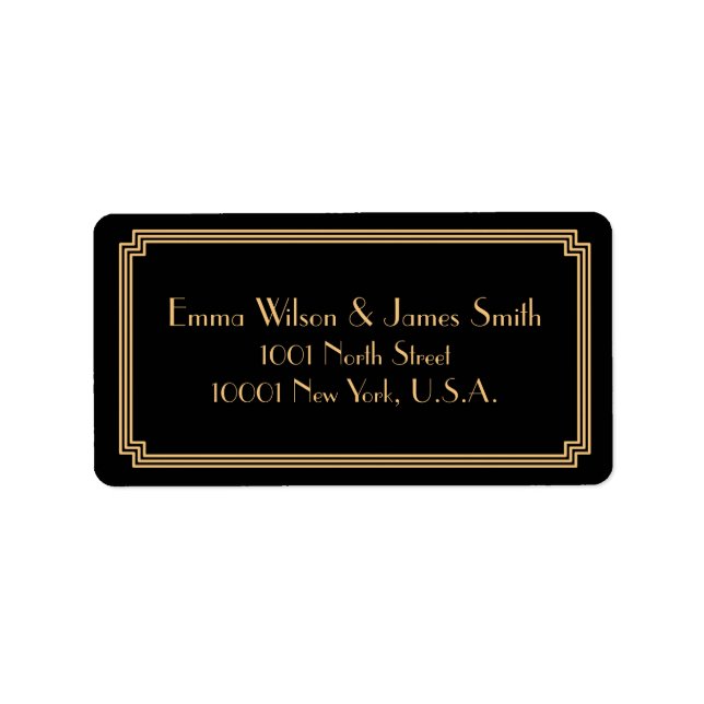 Art Deco Great Gatsby Black Gold Address Labels (Front)