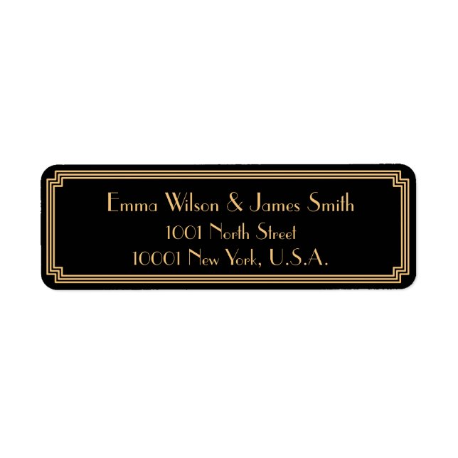 Art Deco Great Gatsby Black Return Address Labels (Front)