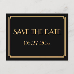 Art Deco Great Gatsby Black Save The Date Postcard