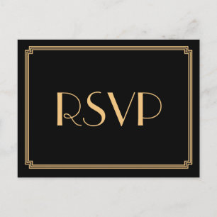 Art Deco Great Gatsby Black Wedding RSVP Postcards