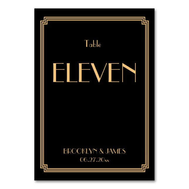 Art Deco Great Gatsby Black Wedding Table Numbers (Front)