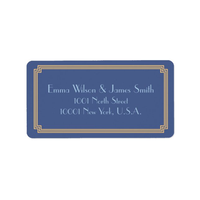 Art Deco Great Gatsby Blue Gold Address Labels (Front)