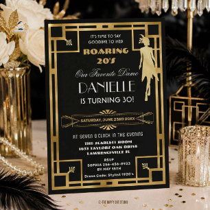 Art Deco Great Gatsby Roaring 20s 30th Birthday Invitation