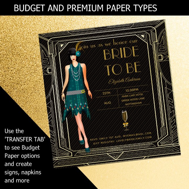Art Deco Great Gatsby Roaring 20s Bridal Shower Bl Invitation (Creator Uploaded)