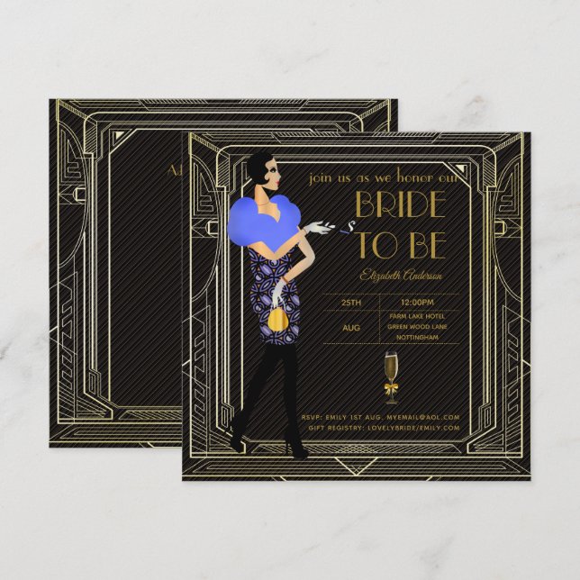 Art Deco Great Gatsby Roaring 20s Bridal Shower Bl Invitation (Front/Back)