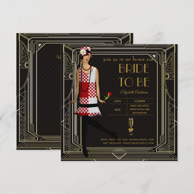 Art Deco Great Gatsby Roaring 20s Bridal Shower Rd Invitation (Front/Back)