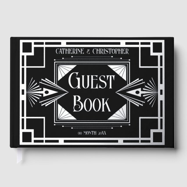 Art deco great gatsby roaring 20's real foil  guest book (Front)