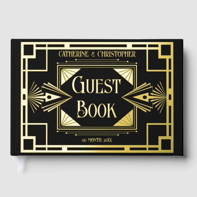 Art deco great gatsby roaring 20's real foil  guest book (Front)