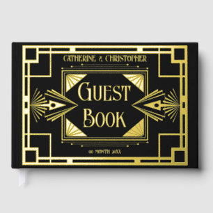 Art deco great gatsby roaring 20's real foil  guest book