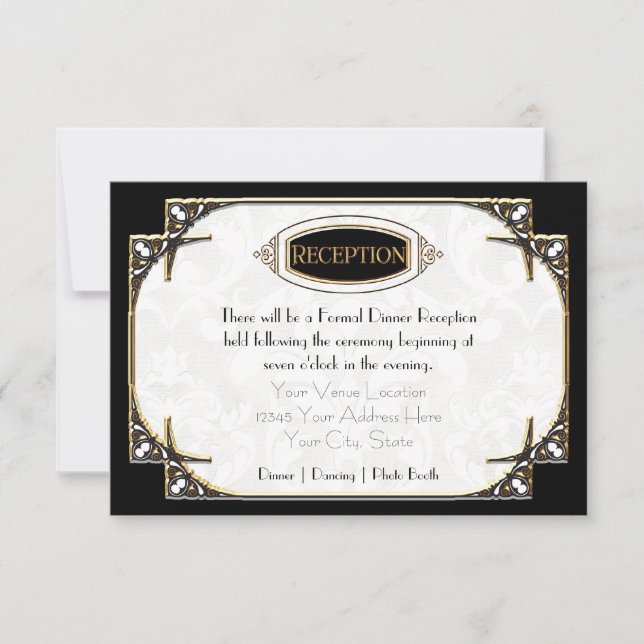 Art Deco Great Gatsby Style Typography n Lace Gold Invitation (Front)