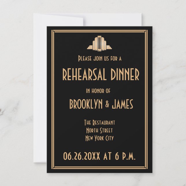 Art Deco Great Gatsby Wedding Rehearsal Invites (Front)