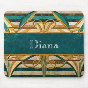 Art Deco Green and Gold Stripes Personalized Mouse Pad