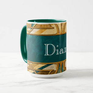 Art Deco Green and Gold Stripes Personalized Mug