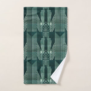 Art deco, Green,black, pattern,art nouveau,vintage Hand Towel