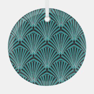 Art Deco: green fan pattern. Glass Ornament