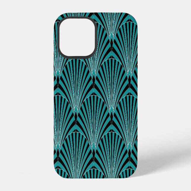 Art Deco: green fan pattern. iPhone Case (Back)