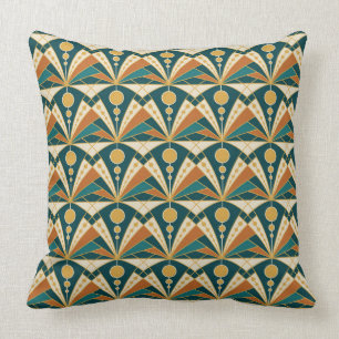 Art Deco (Green, rusty and gold) Throw Pillow