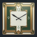 Art Deco Green Square Wall Clock<br><div class="desc">Great clock design. You will love it like others. Be free to use this design for other product you like or to customize and add your text. Follow me for more. Thank you. Have a nice day.</div>
