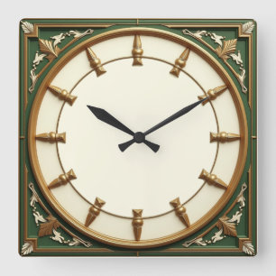 Art Deco Green Square Wall Clock