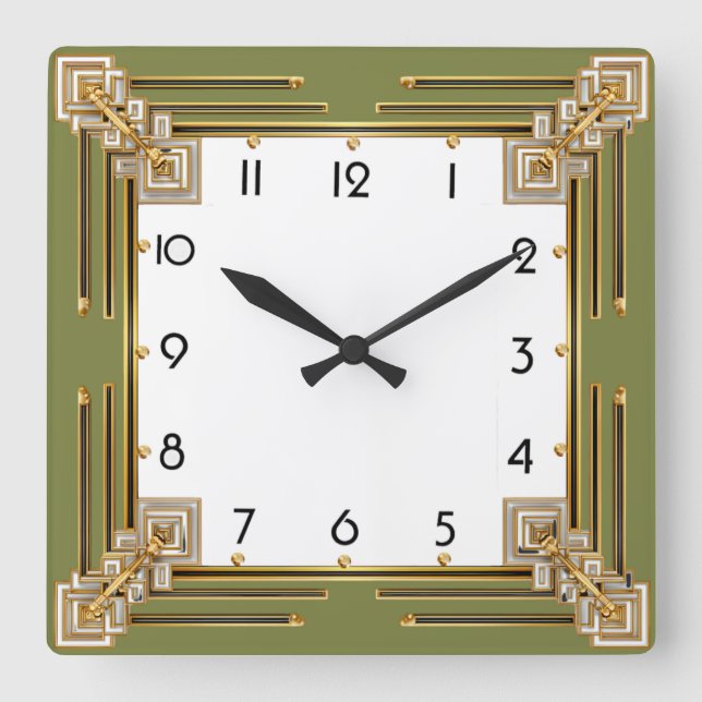 Art Deco Green Square Wall Clock (Front)